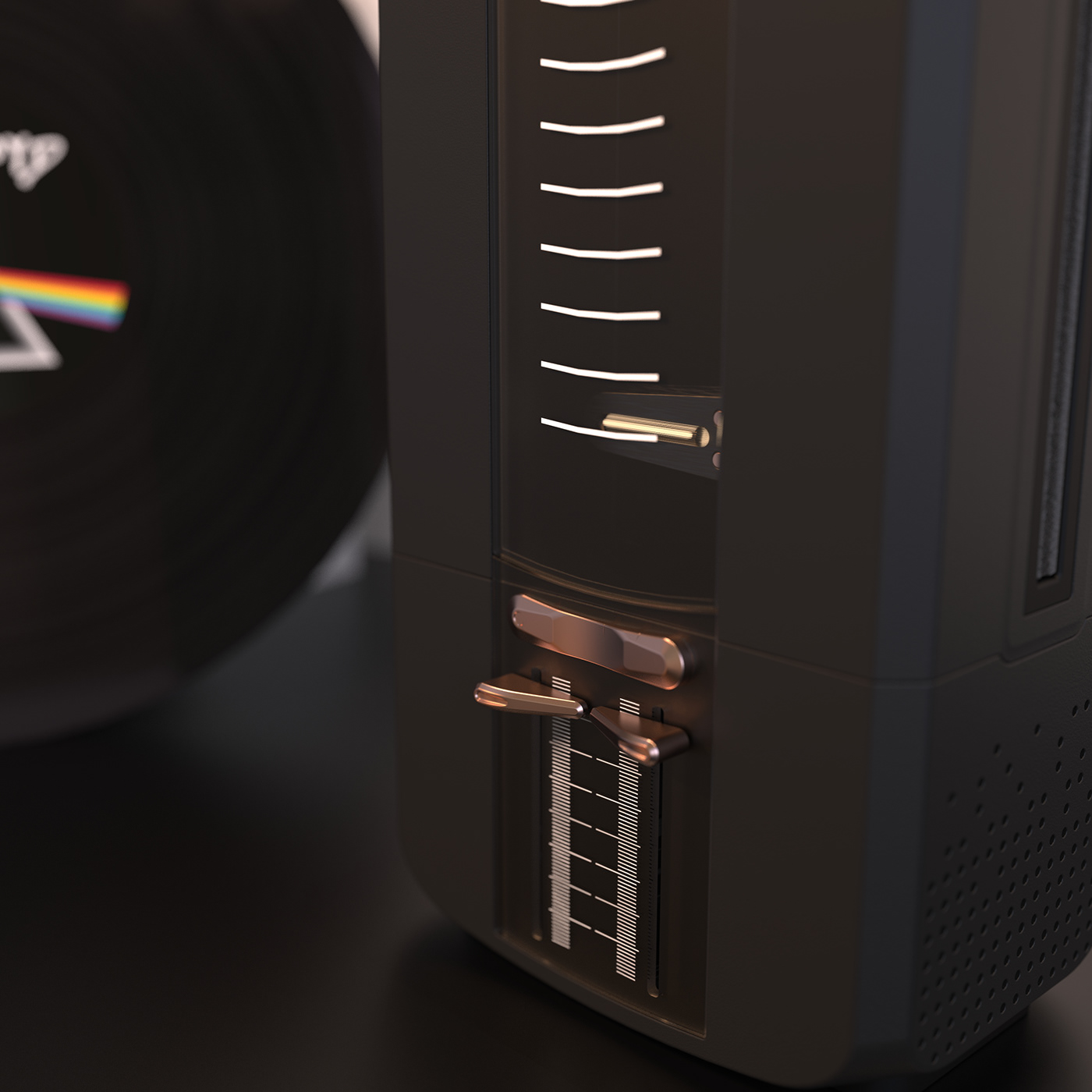 VINTAGE TURNTABLE，vertical，Vinyl record，player，Simple shape，Visual design，