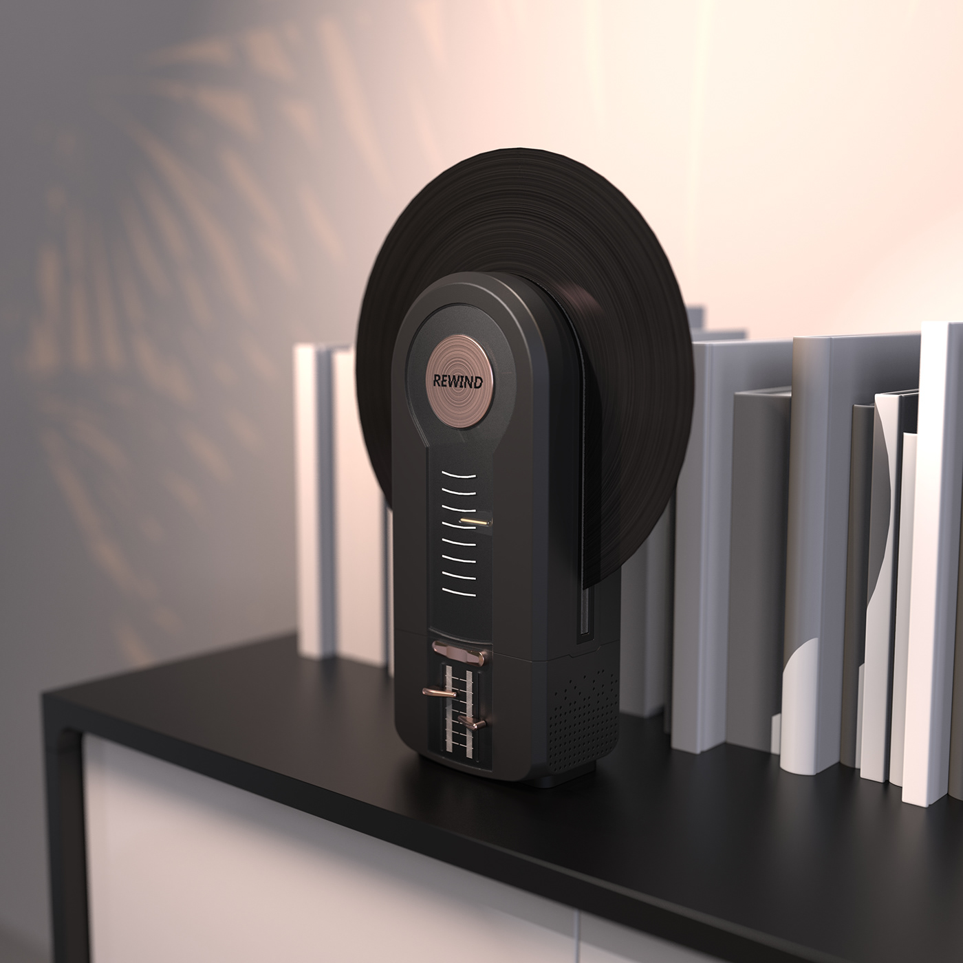 VINTAGE TURNTABLE，vertical，Vinyl record，player，Simple shape，Visual design，