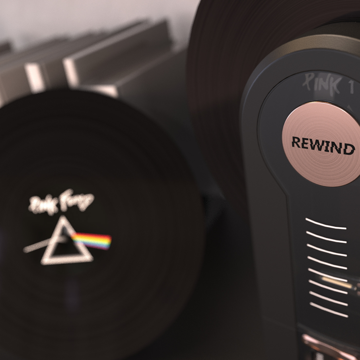 VINTAGE TURNTABLE，vertical，Vinyl record，player，Simple shape，Visual design，