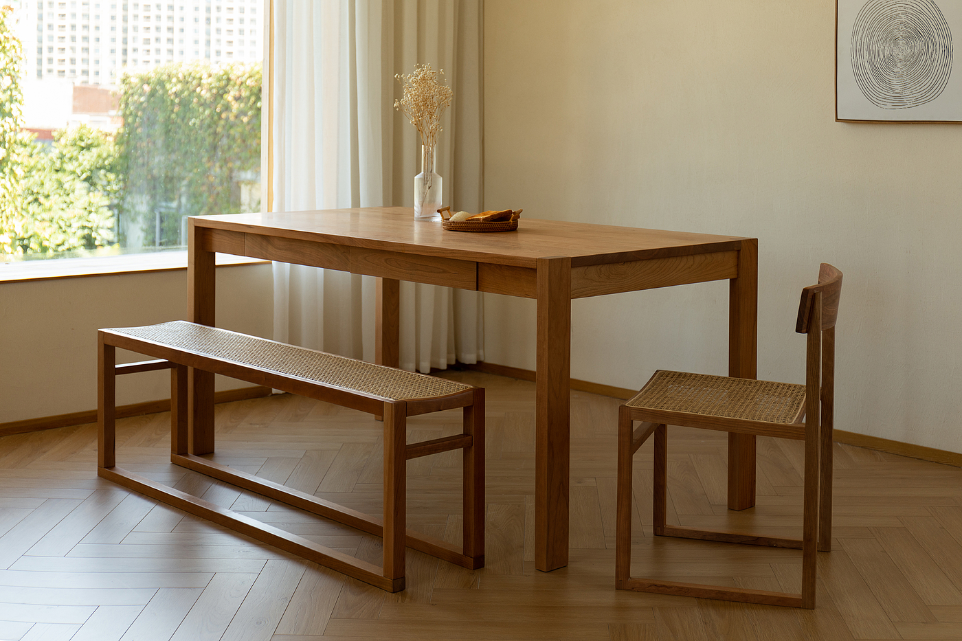 Japanese / Nordic / Yuji; Solid wood dining table; Drawer storage，