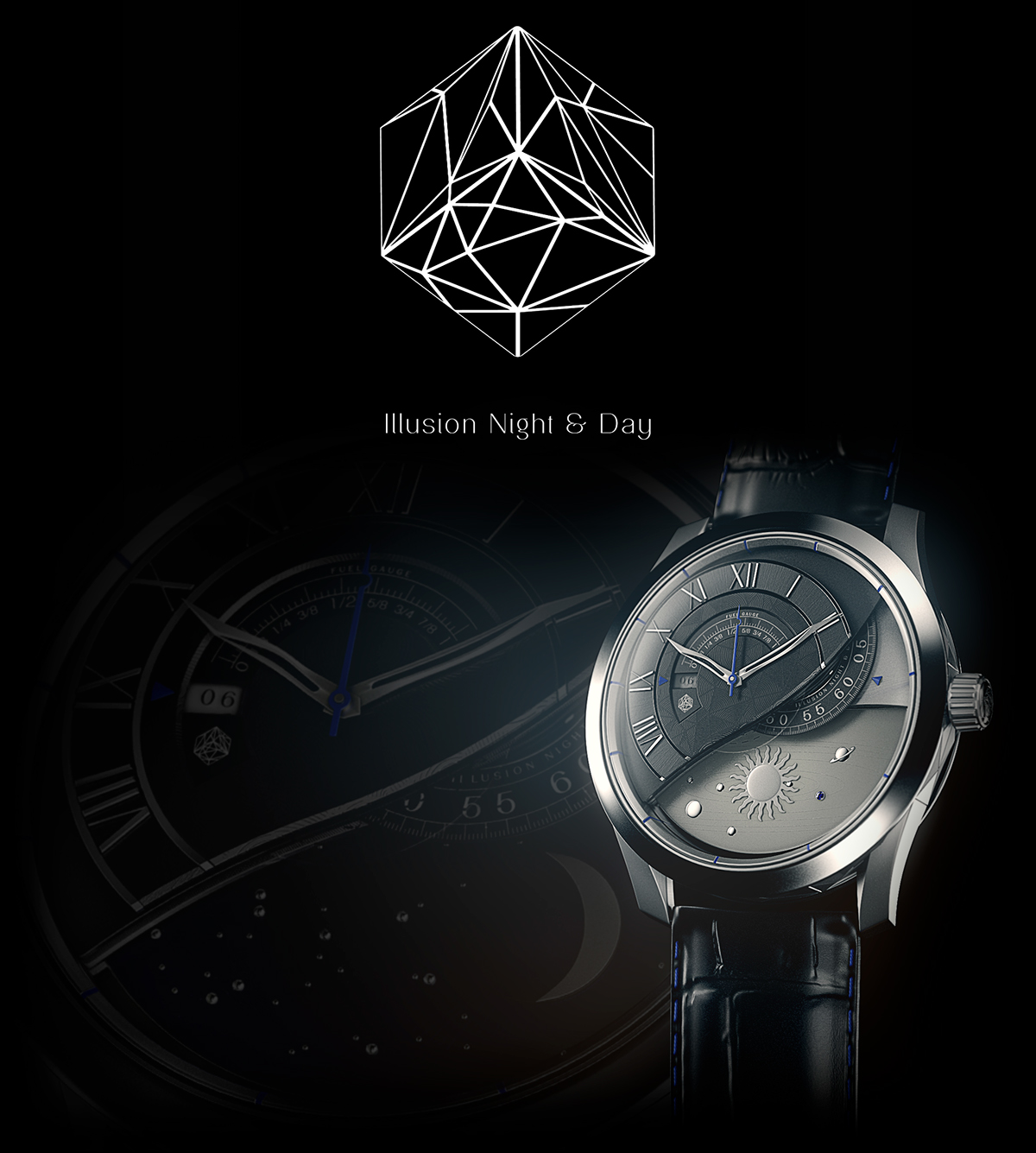 day，night，Illusion，CGI rendering，Wrist watch，fantasy，