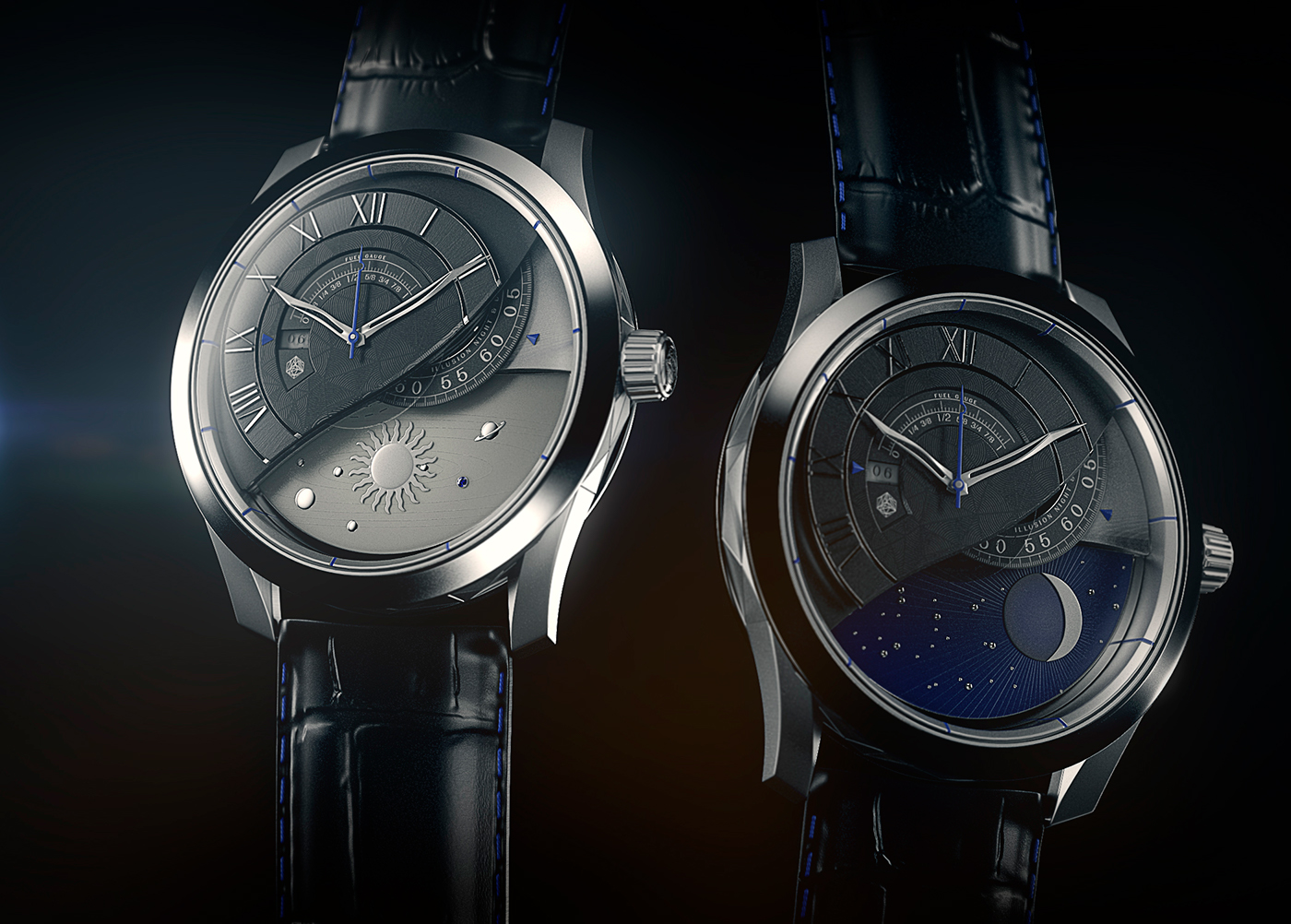 day，night，Illusion，CGI rendering，Wrist watch，fantasy，