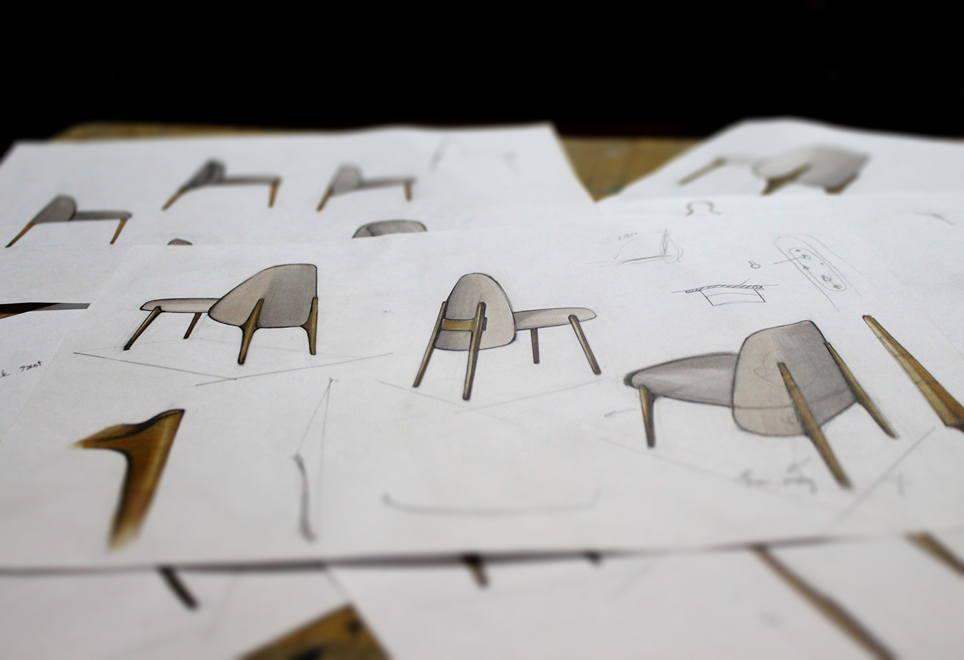 chair，oak，brass，