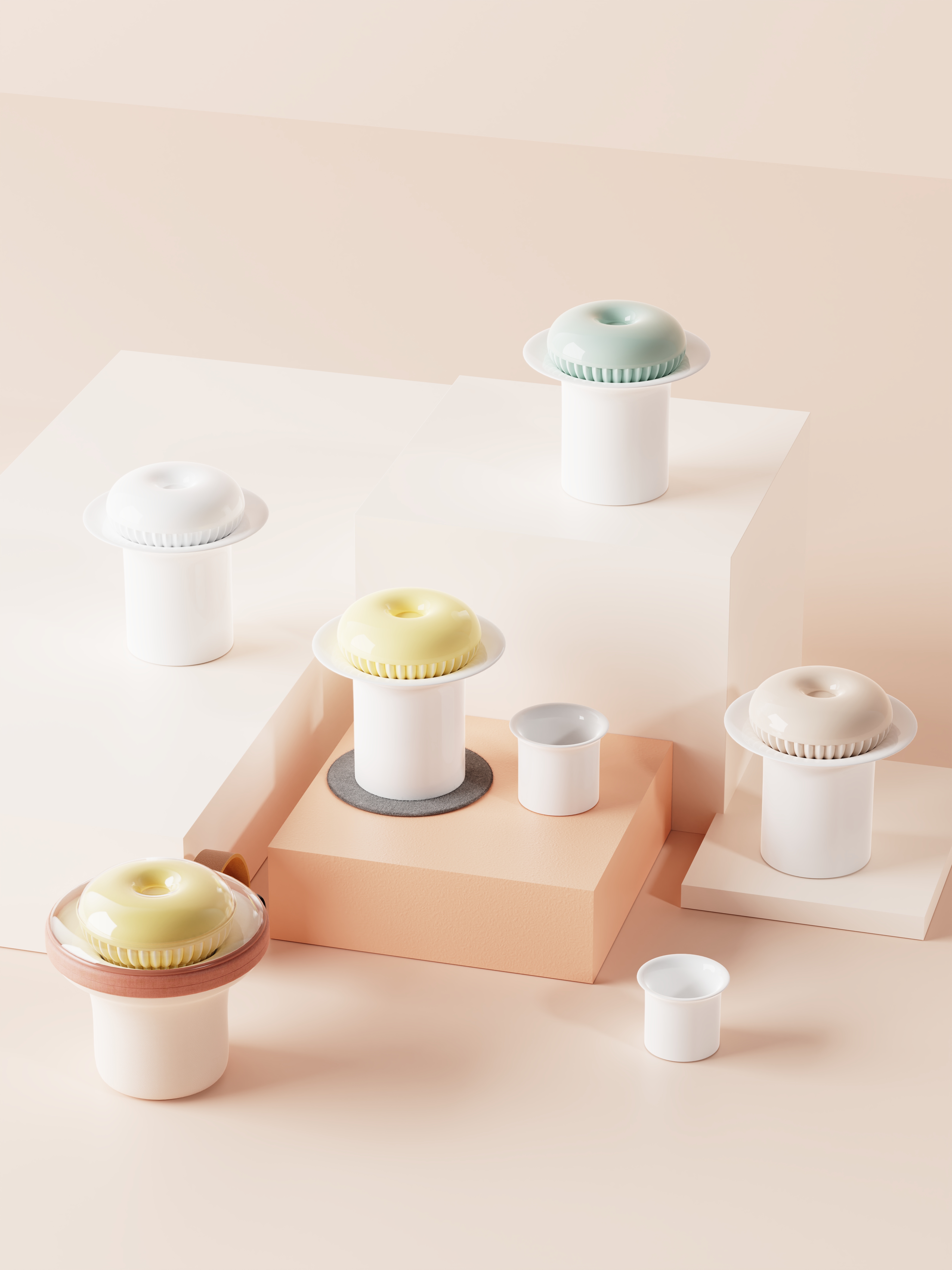 Tea set, doughnut, travel tea set，