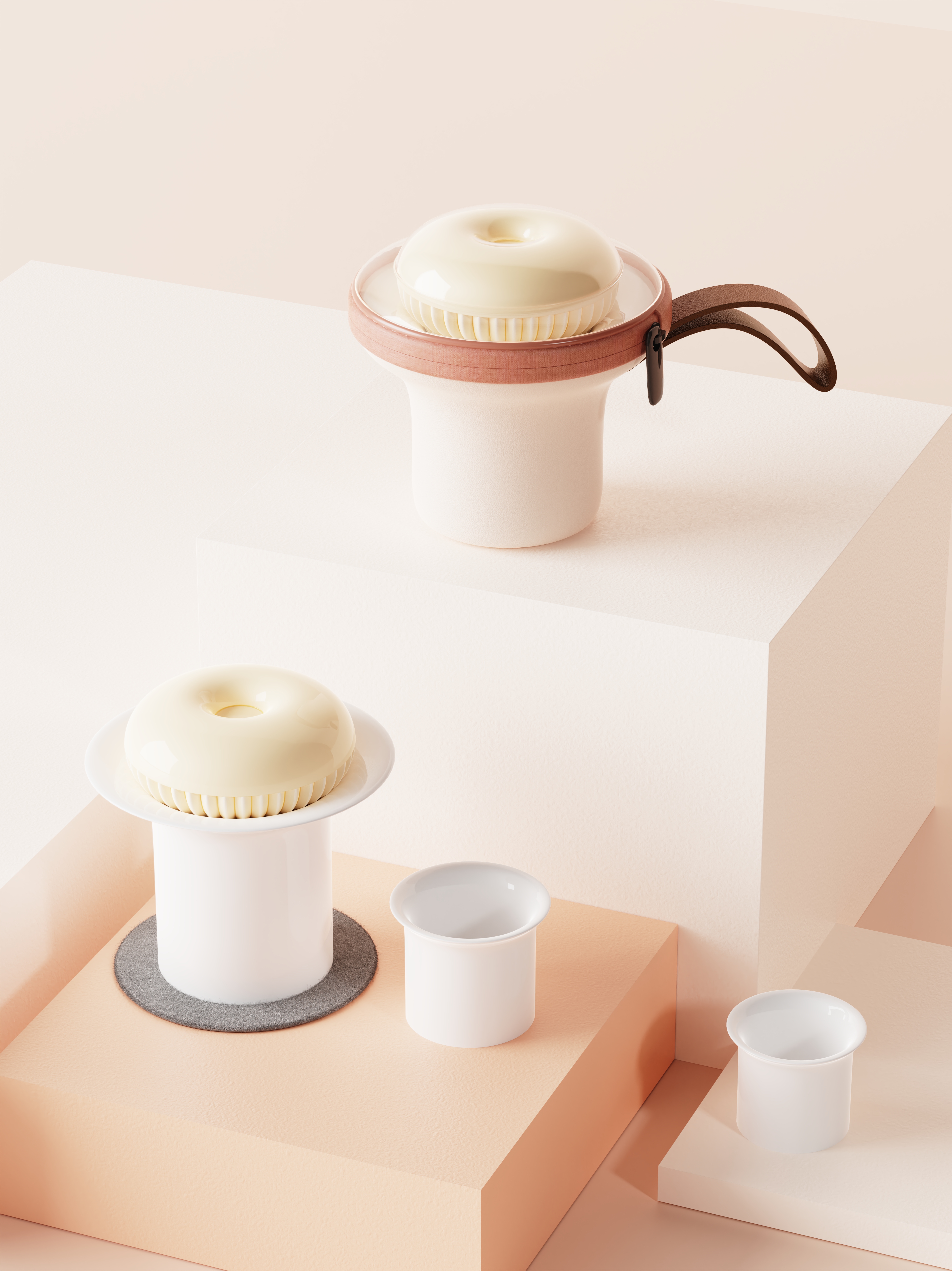 Tea set, doughnut, travel tea set，