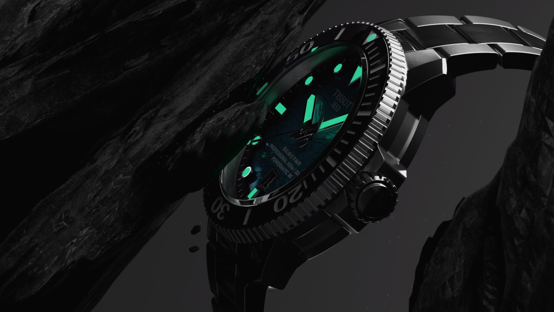 Tissot，painting in water colours，wave，sapphire，Product video dynamic effect，