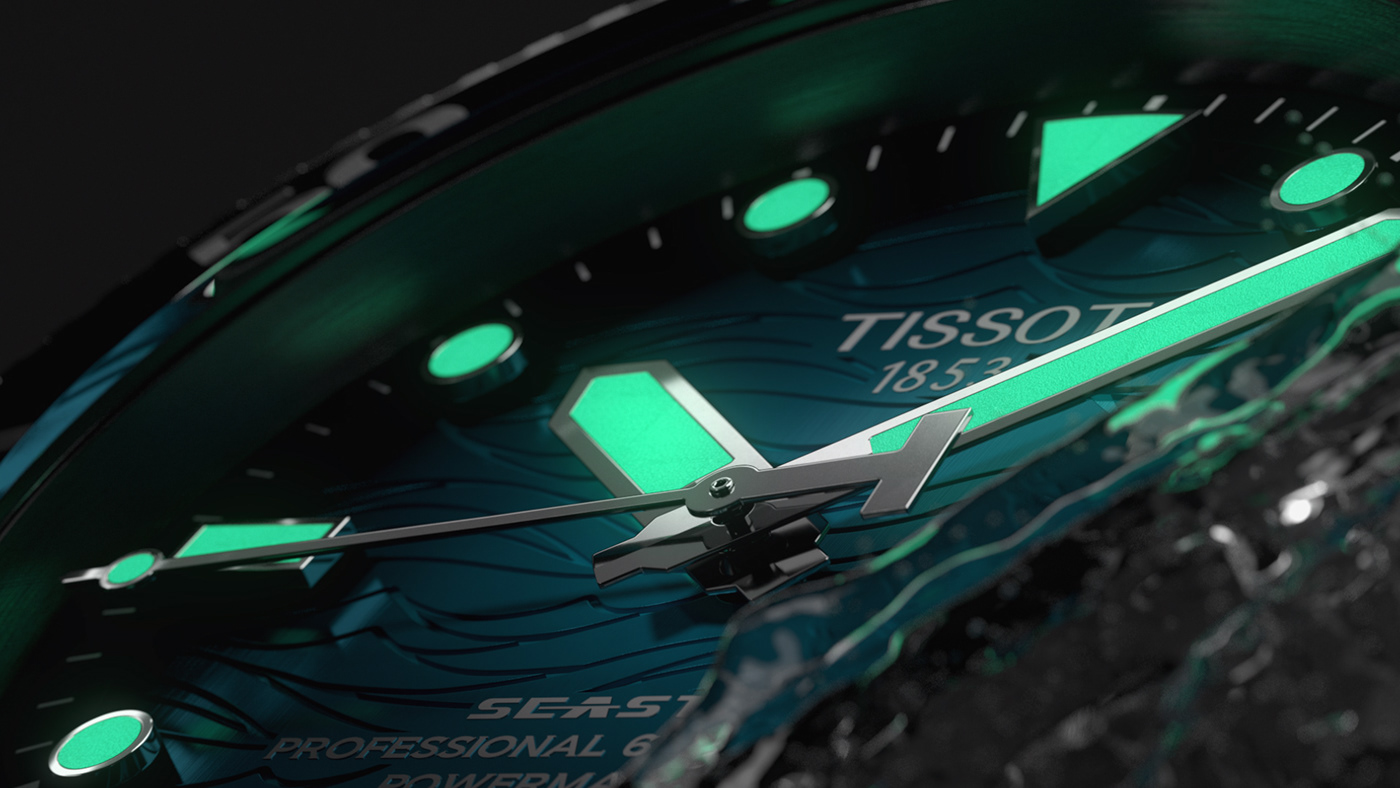 Tissot，painting in water colours，wave，sapphire，Product video dynamic effect，