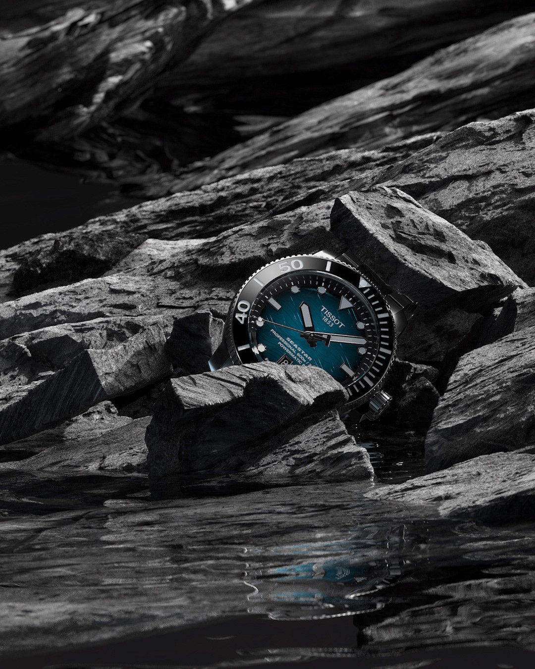 Tissot，painting in water colours，wave，sapphire，Product video dynamic effect，