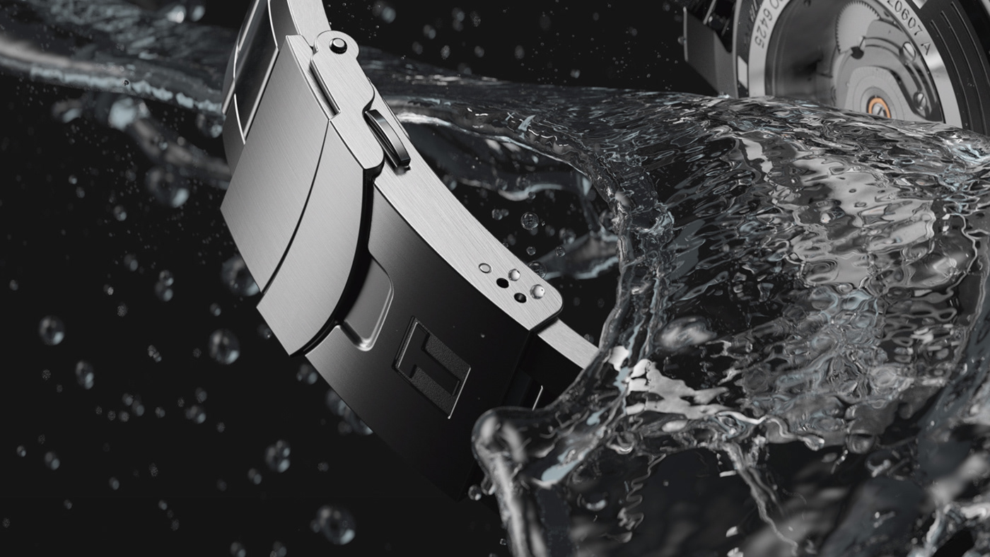 Tissot，painting in water colours，wave，sapphire，Product video dynamic effect，