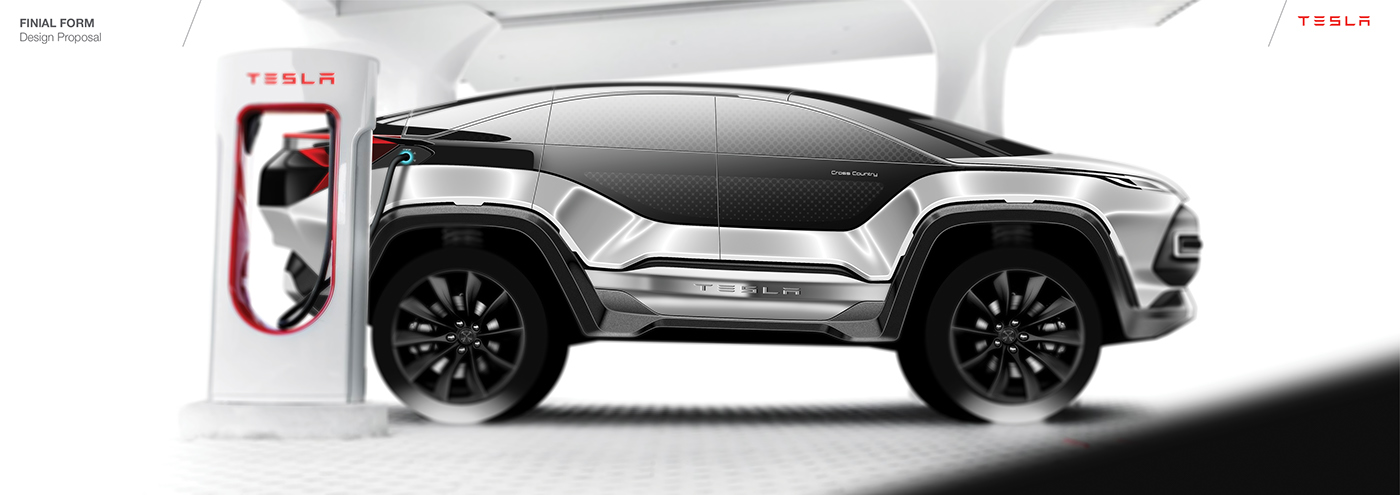 automobile，Tesla，cross-country，conceptual design，Single shell hunting，carbon fibre，