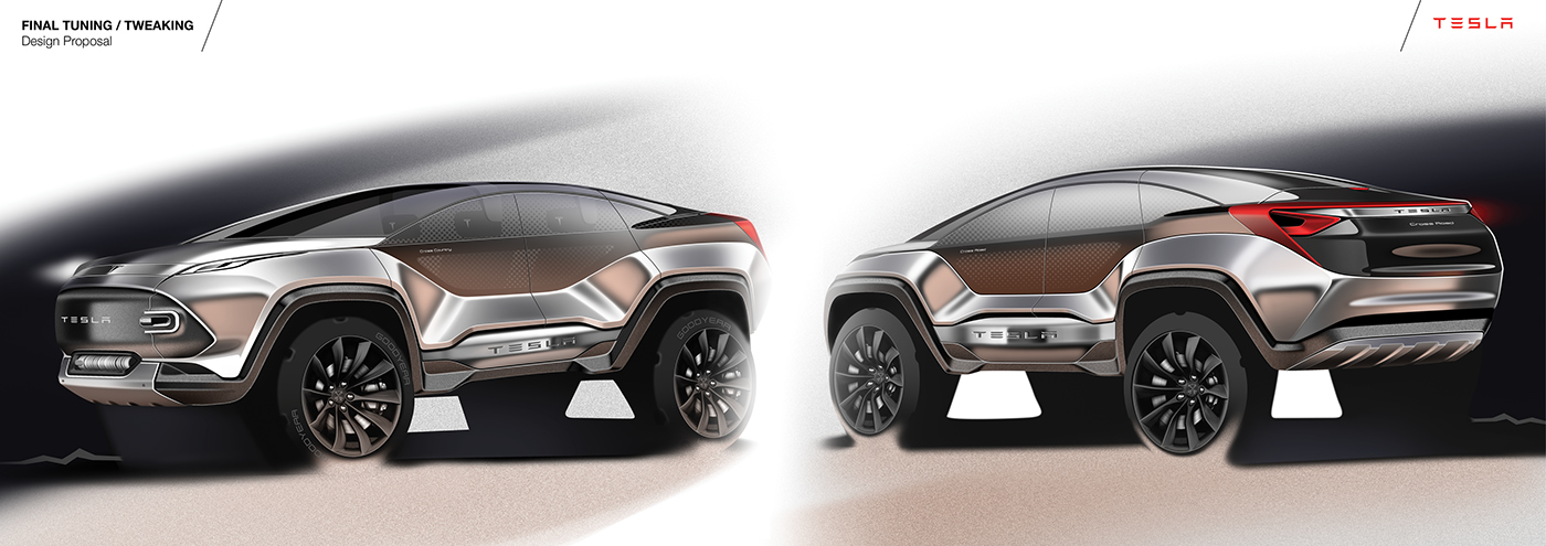 automobile，Tesla，cross-country，conceptual design，Single shell hunting，carbon fibre，