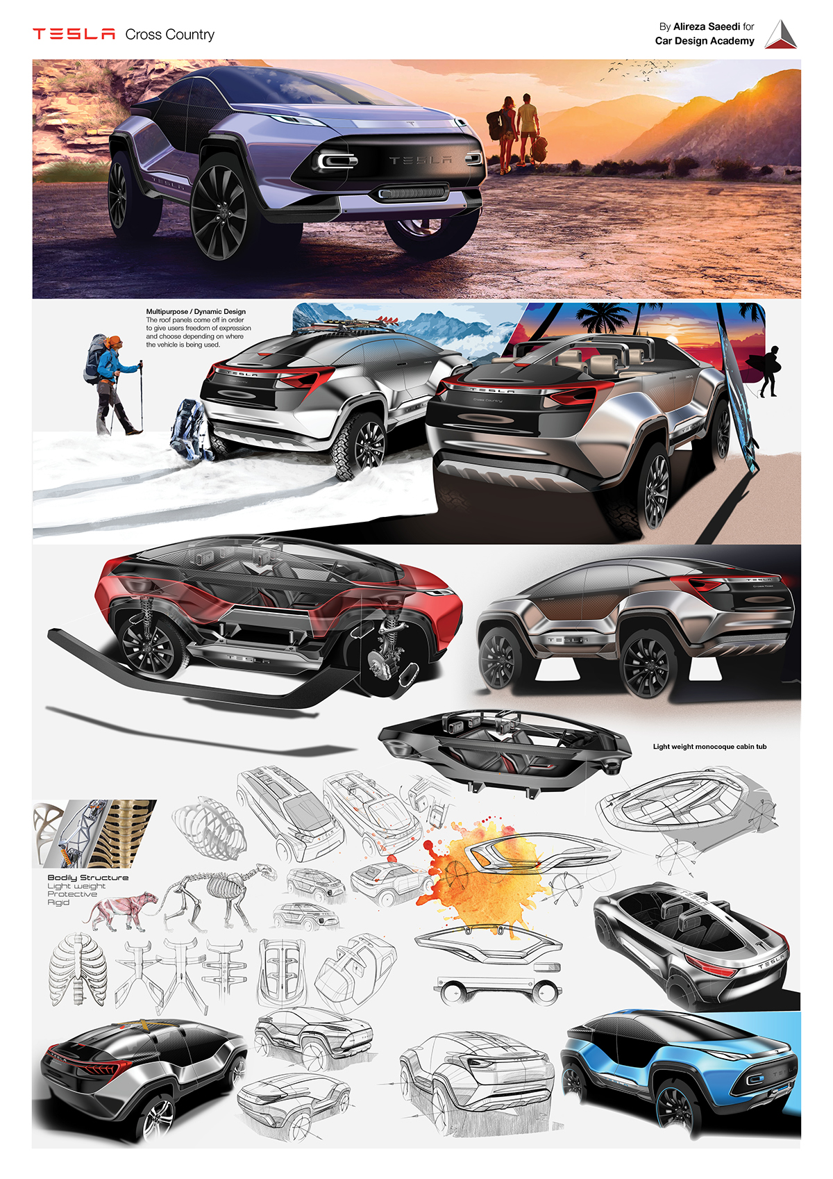 automobile，Tesla，cross-country，conceptual design，Single shell hunting，carbon fibre，