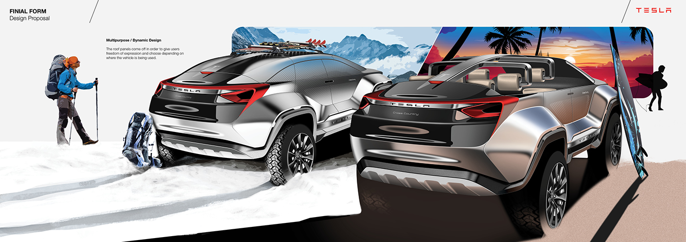 automobile，Tesla，cross-country，conceptual design，Single shell hunting，carbon fibre，