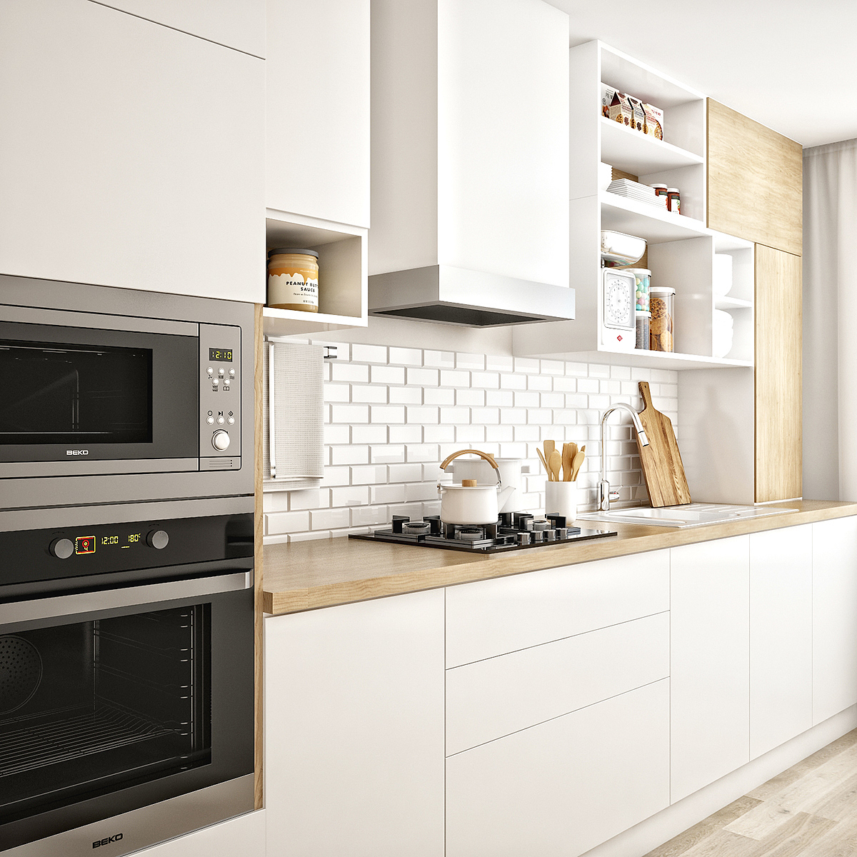 Kitchen Interior，woodiness，Light white，