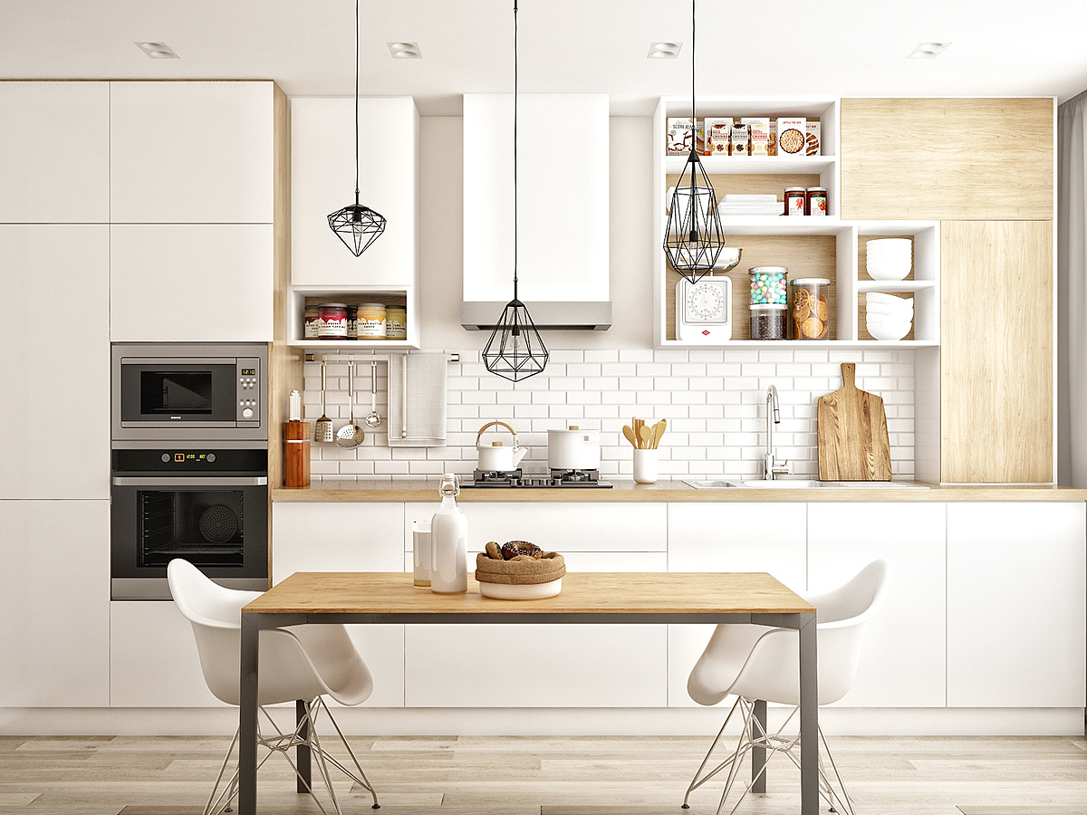 Kitchen Interior，woodiness，Light white，