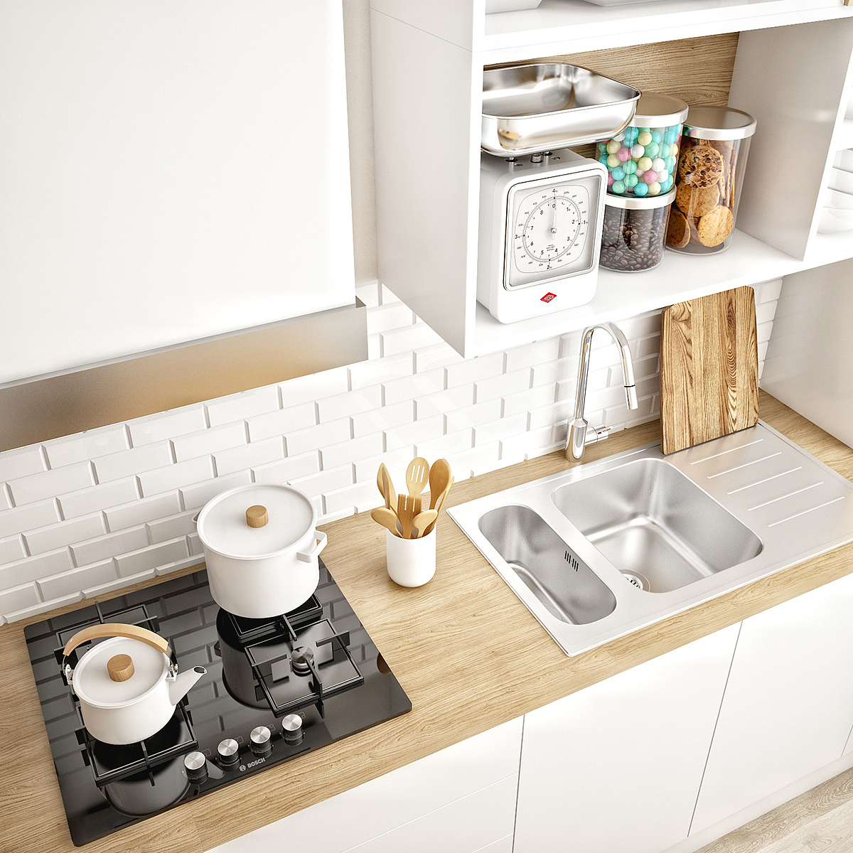 Kitchen Interior，woodiness，Light white，