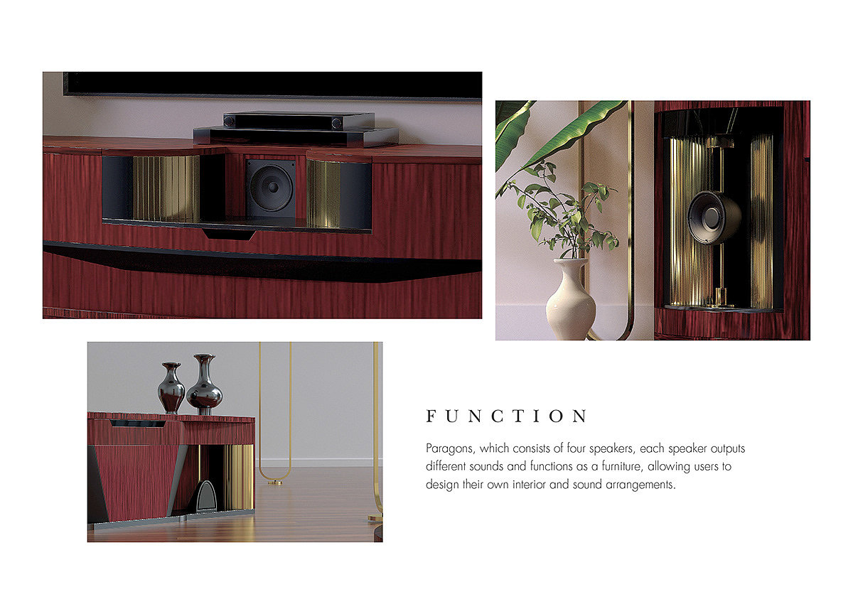 JBL HARMAN，PARAGONS，Furniture speaker，Four speakers，Red sandalwood，