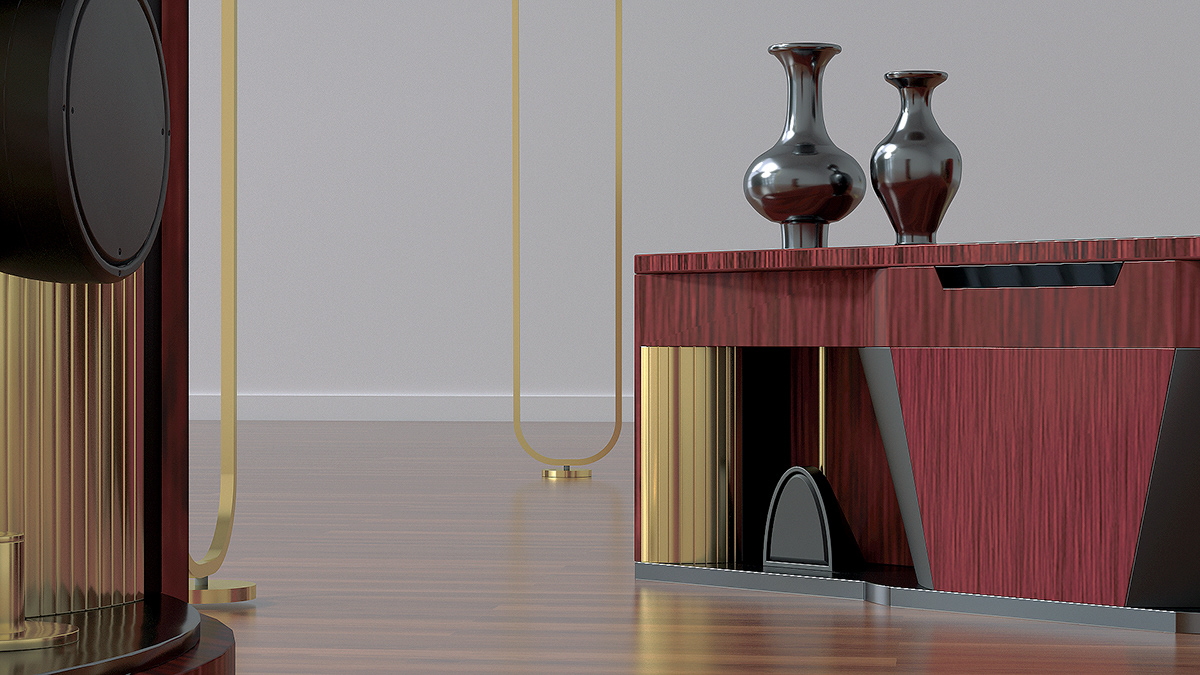 JBL HARMAN，PARAGONS，Furniture speaker，Four speakers，Red sandalwood，