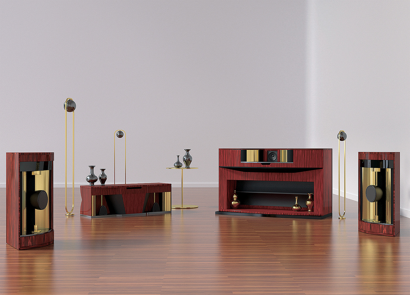 JBL HARMAN，PARAGONS，Furniture speaker，Four speakers，Red sandalwood，