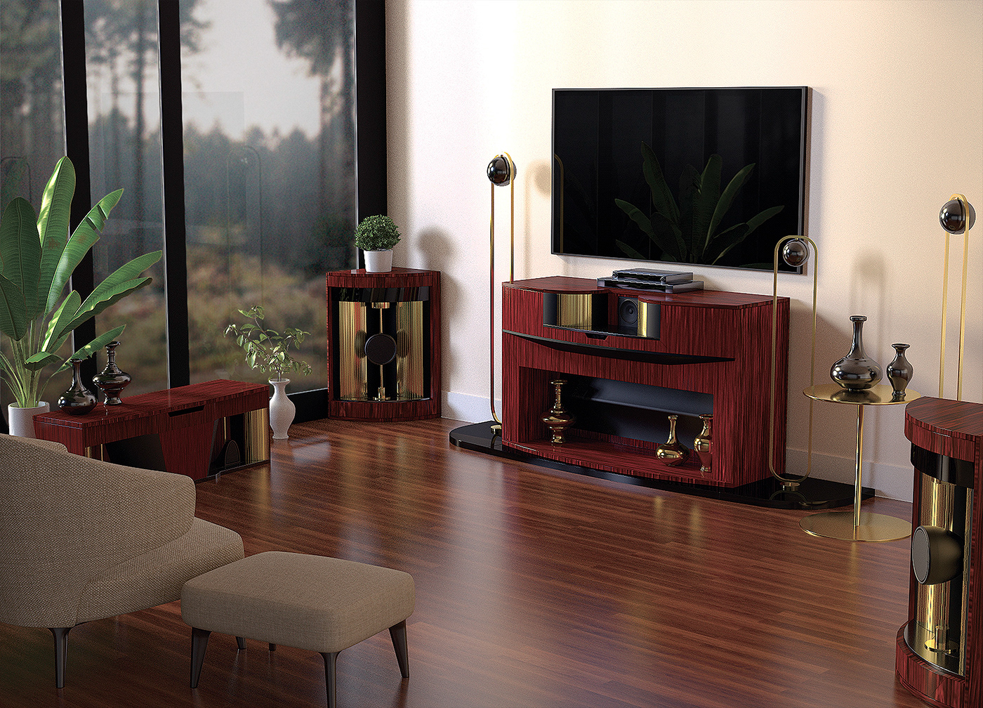 JBL HARMAN，PARAGONS，Furniture speaker，Four speakers，Red sandalwood，