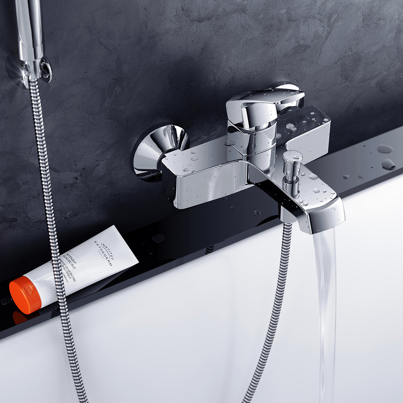 water tap，Shower head，Rendering，stainless steel，