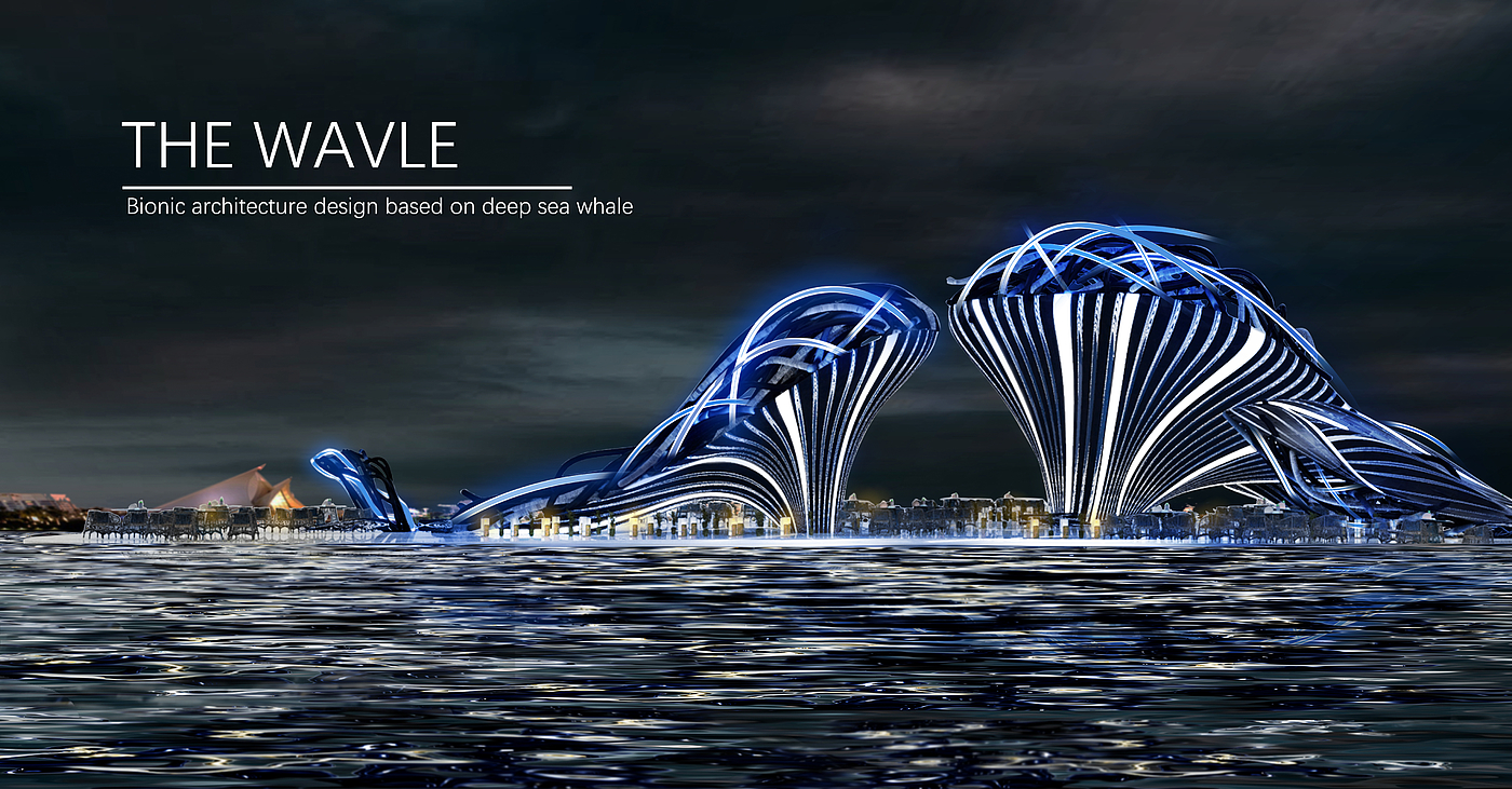 Whale bionics, sense of line, outdoor exhibition hall, architectural design，