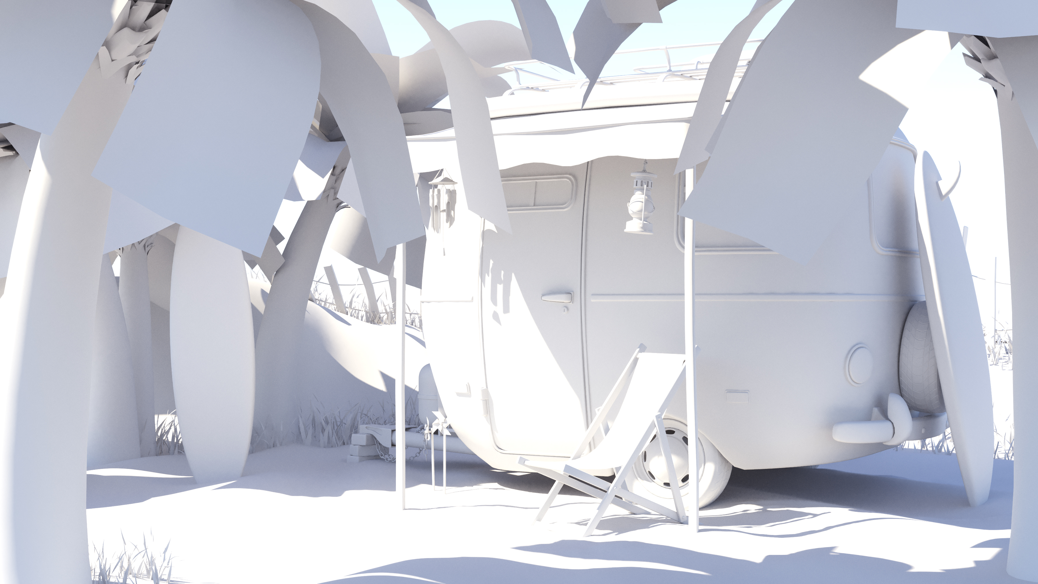 Summer seaside rendering，Car rendering，Realistic scene，Station wagon rendering，