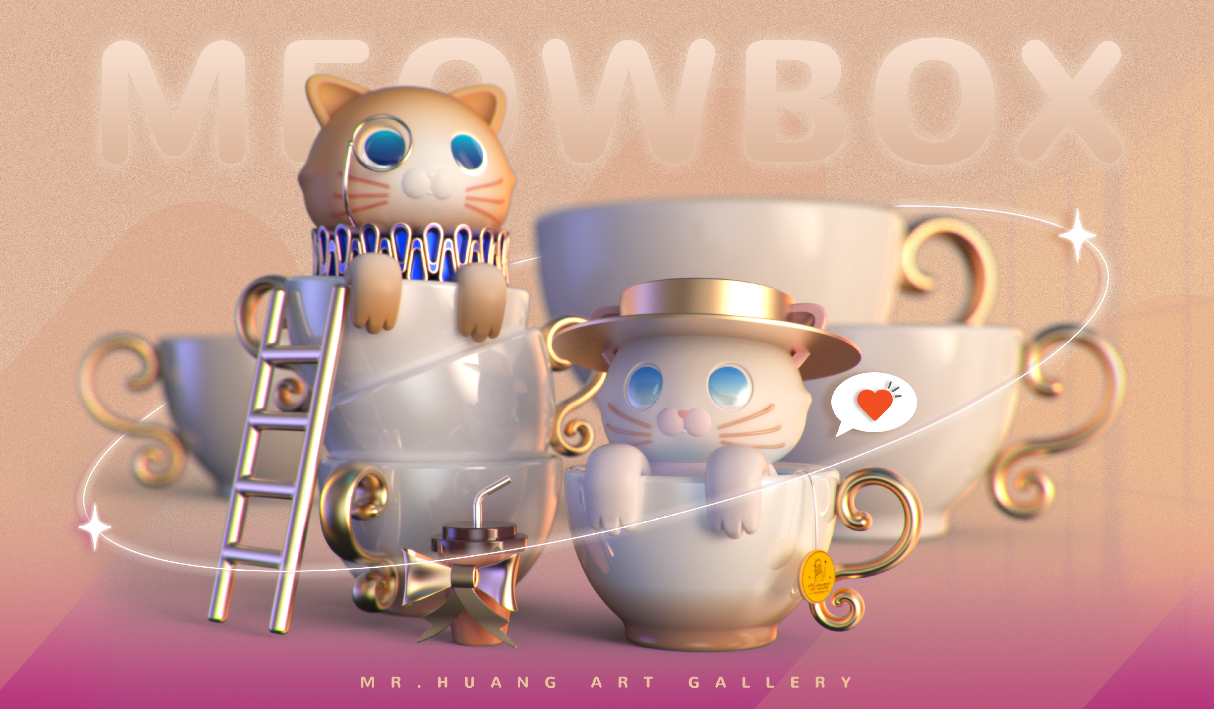 Cultural creation，Garage Kit，Hand drawn，IP，cat，mascot，Tide play，Render，