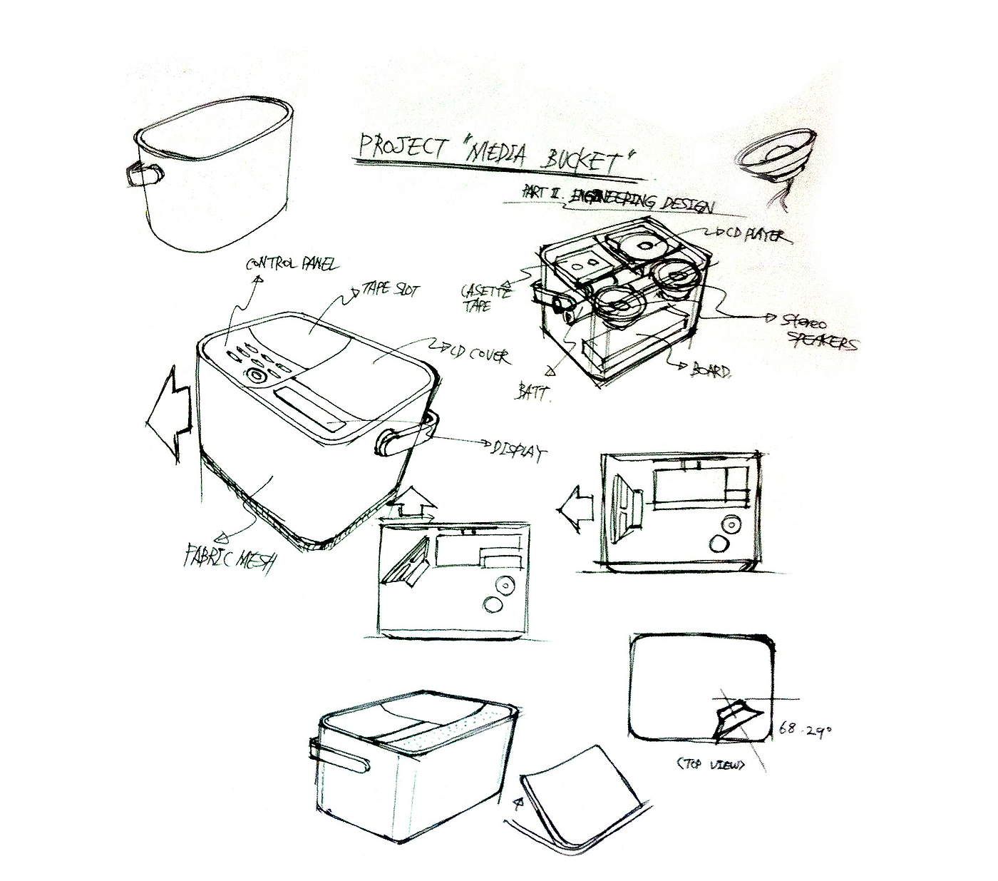 Media Bucket，Multimedia speaker，Portable，Lifting barrel，CD case，magnetic tape，Stereo speaker，Portable audio，