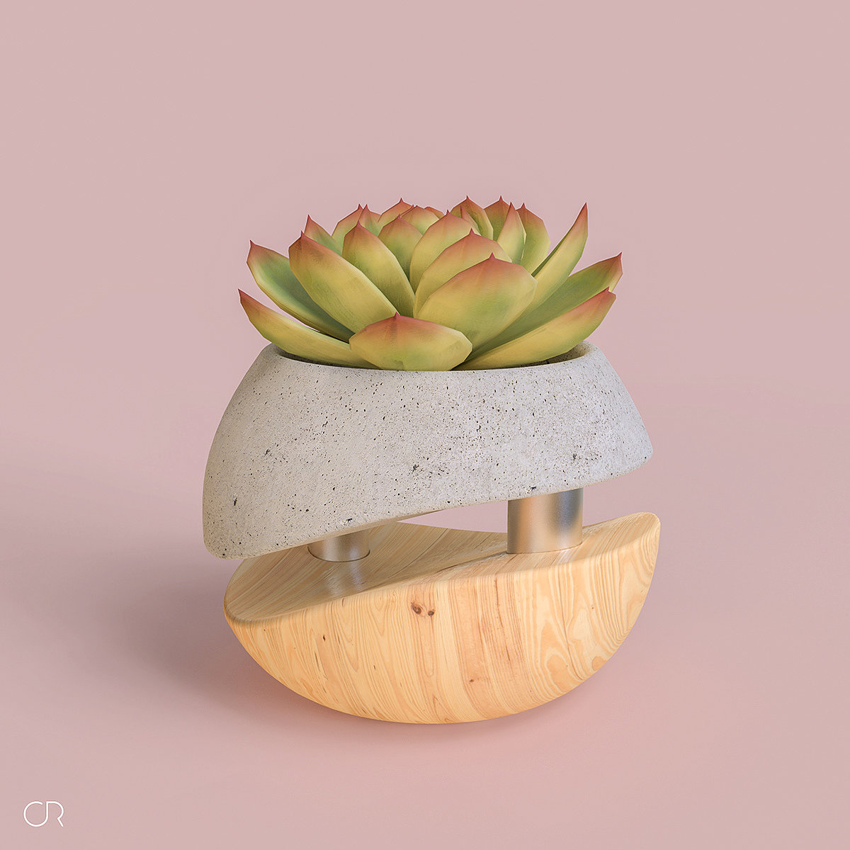 Flowerpot，concrete，wood，Hybrid design，