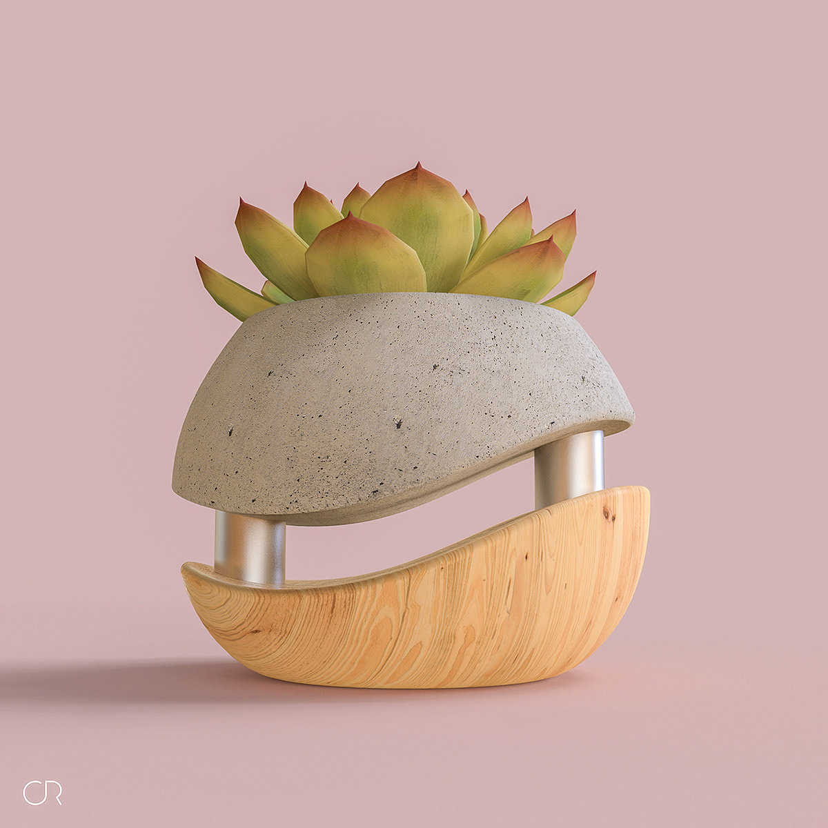 Flowerpot，concrete，wood，Hybrid design，