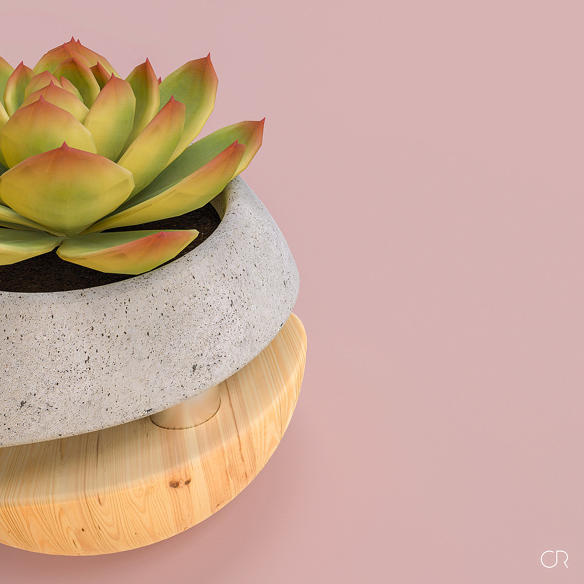 Flowerpot，concrete，wood，Hybrid design，