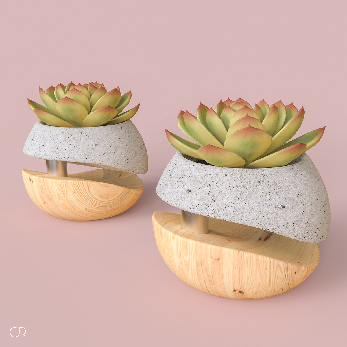 Flowerpot，concrete，wood，Hybrid design，