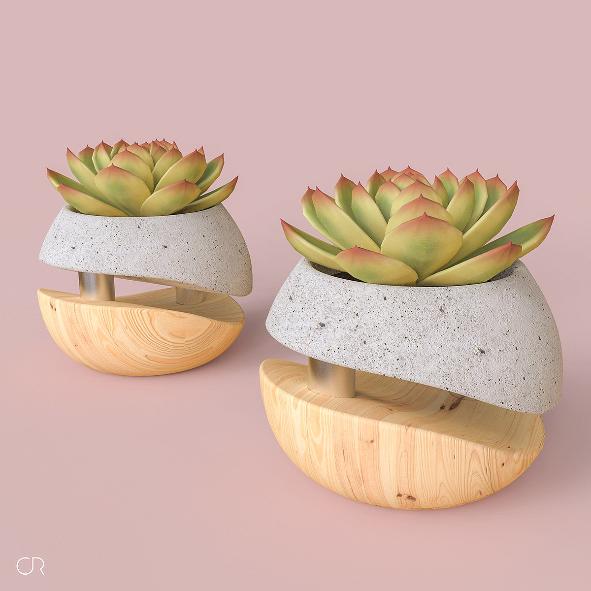 Flowerpot，concrete，wood，Hybrid design，