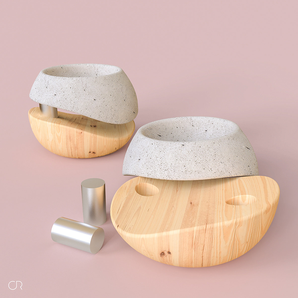 Flowerpot，concrete，wood，Hybrid design，