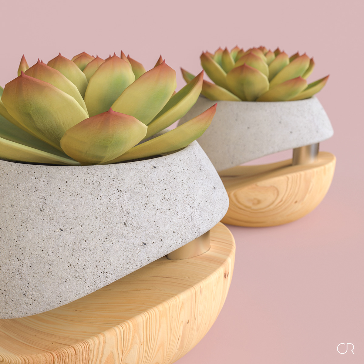 Flowerpot，concrete，wood，Hybrid design，