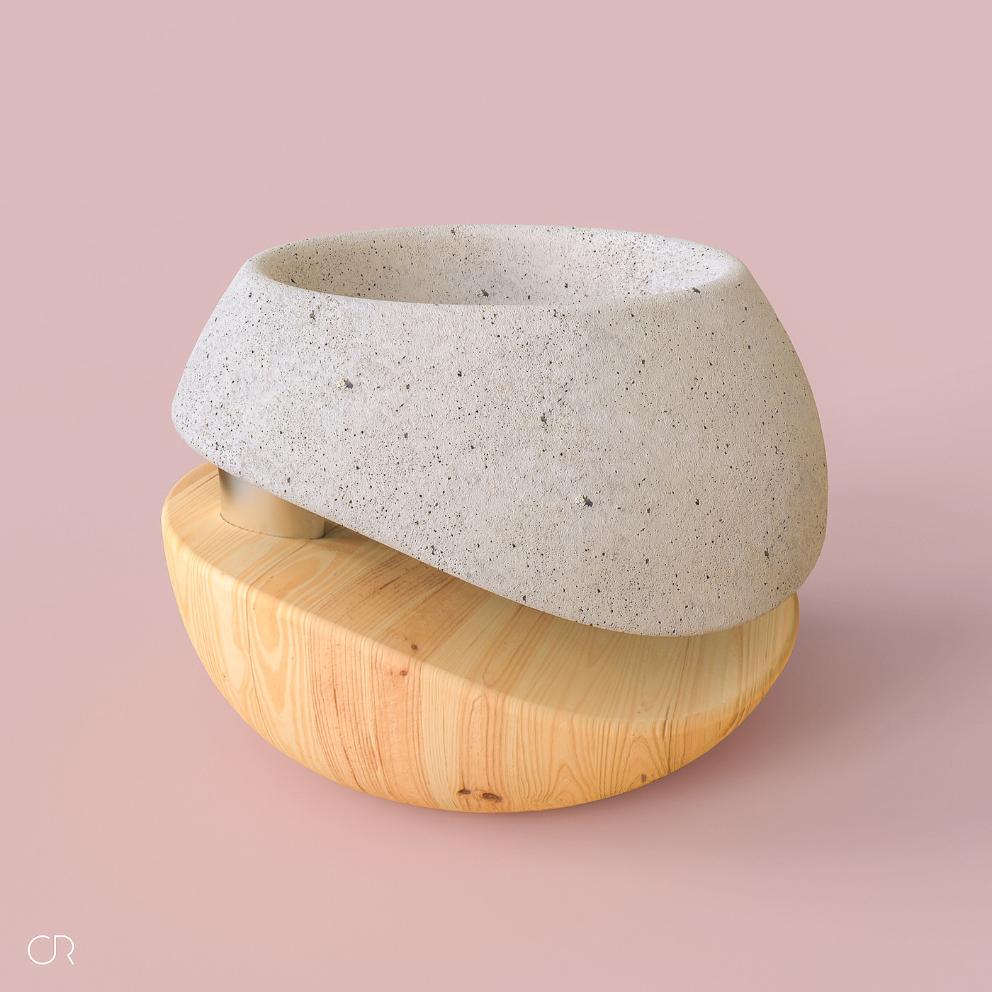 Flowerpot，concrete，wood，Hybrid design，