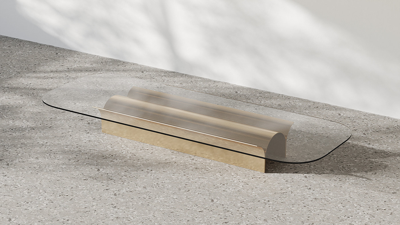 Coffee table，Metal，Glass，
