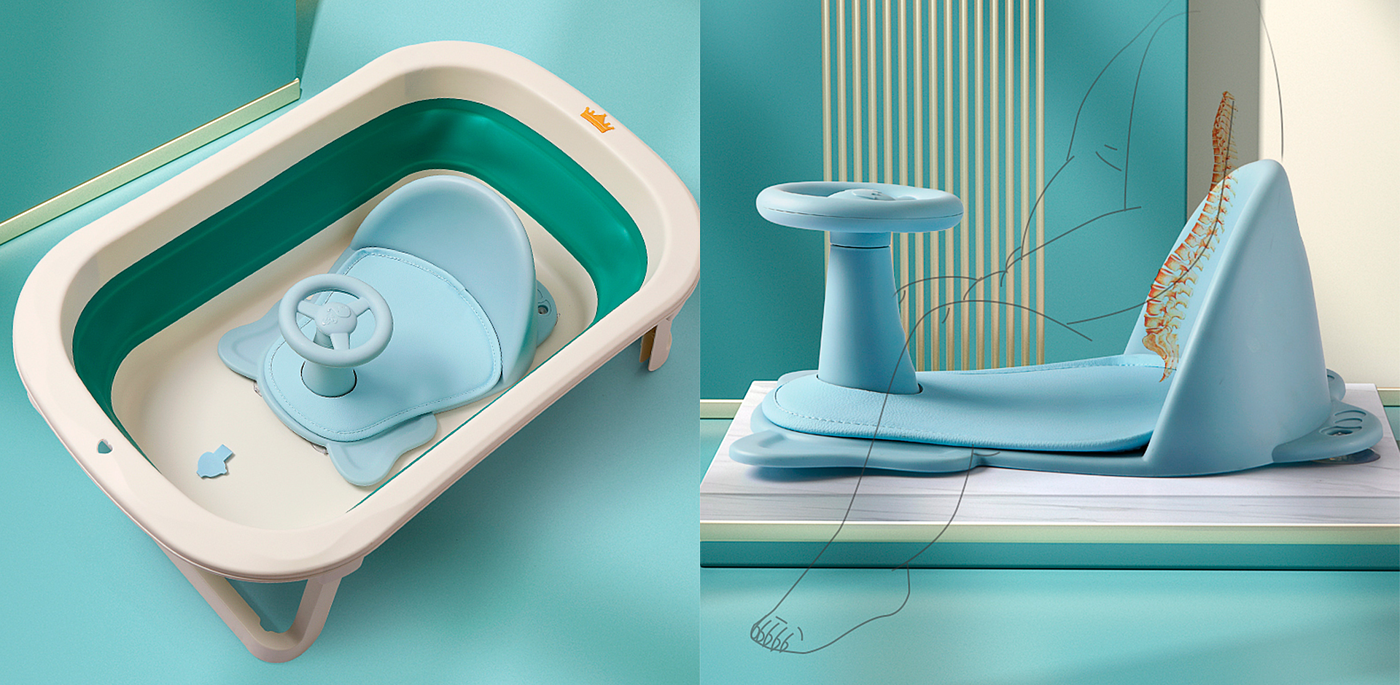 product design，Mother and baby，Wash and protect，children，Bath stool，