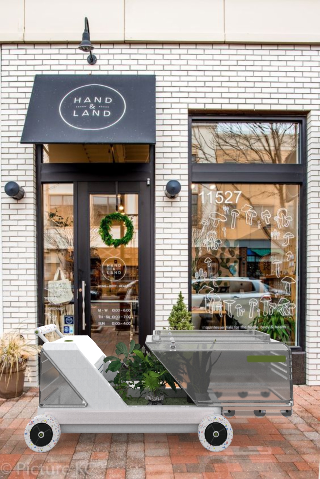 Set up a stall，Potted plants，Trolley，