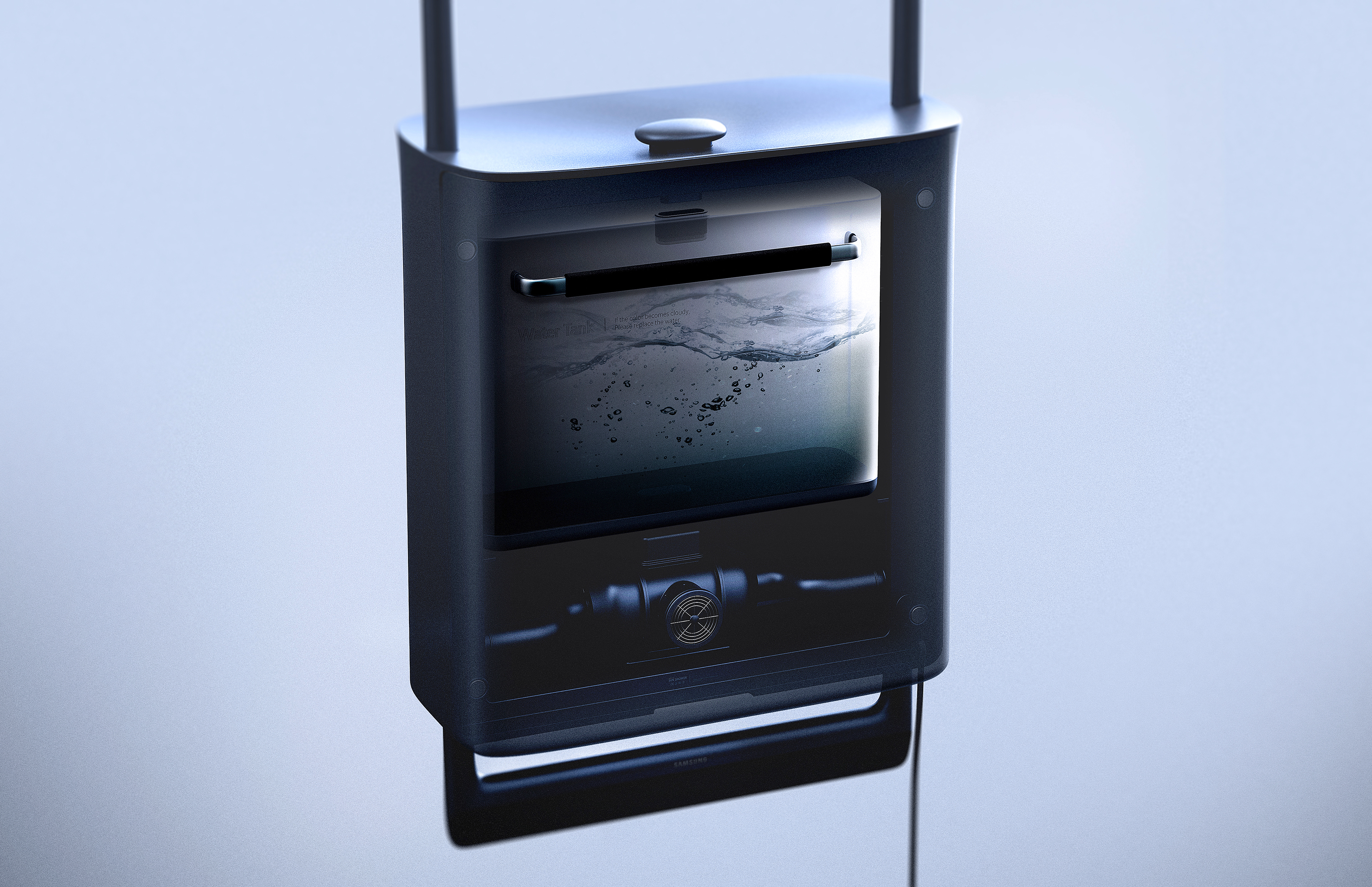 Samsung，Sun rain，air cleaner，conceptual design，Water curtain principle，water tank，Purified air，Sun Shower，