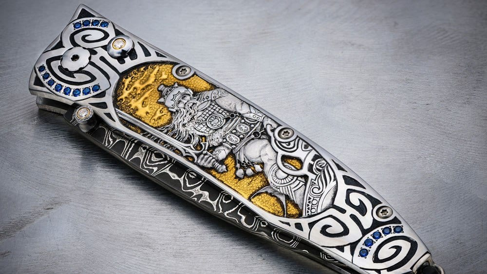 American artists，sled，silver，Pocket knife，Damascus，Hand knife，