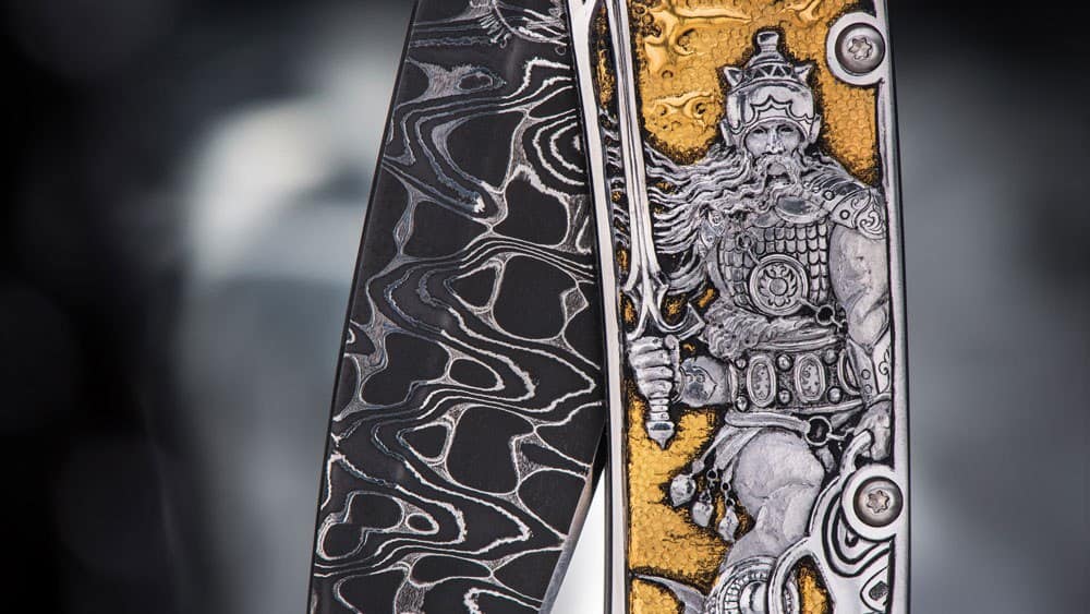 American artists，sled，silver，Pocket knife，Damascus，Hand knife，