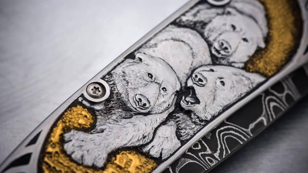 American artists，sled，silver，Pocket knife，Damascus，Hand knife，