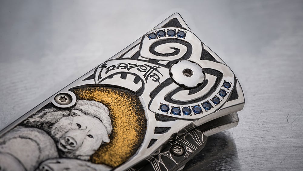 American artists，sled，silver，Pocket knife，Damascus，Hand knife，