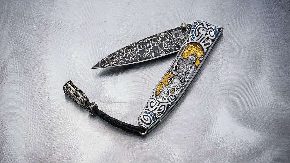 American artists，sled，silver，Pocket knife，Damascus，Hand knife，