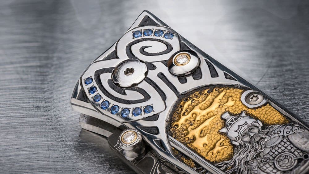 American artists，sled，silver，Pocket knife，Damascus，Hand knife，