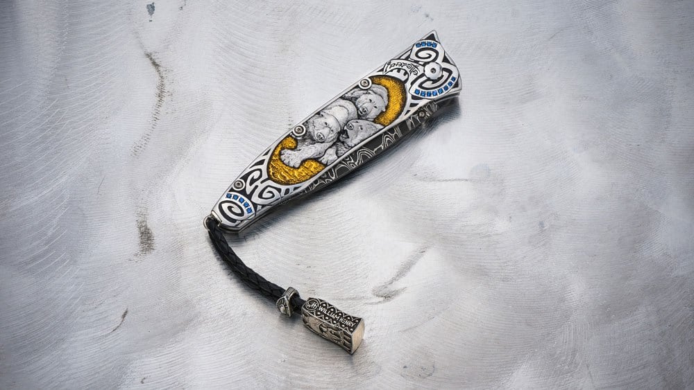 American artists，sled，silver，Pocket knife，Damascus，Hand knife，