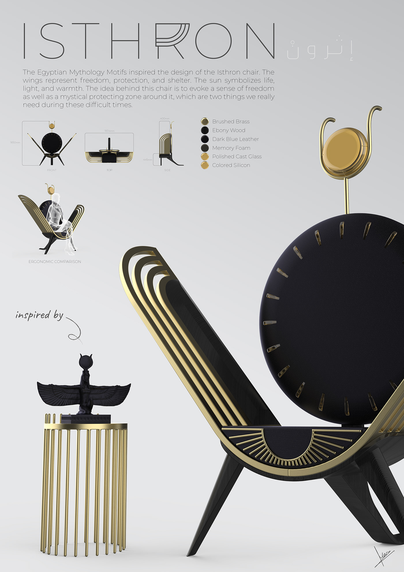 Eastron chair，Istron，Ebony and brass，Ancient Egypt，Egyptian mythology，