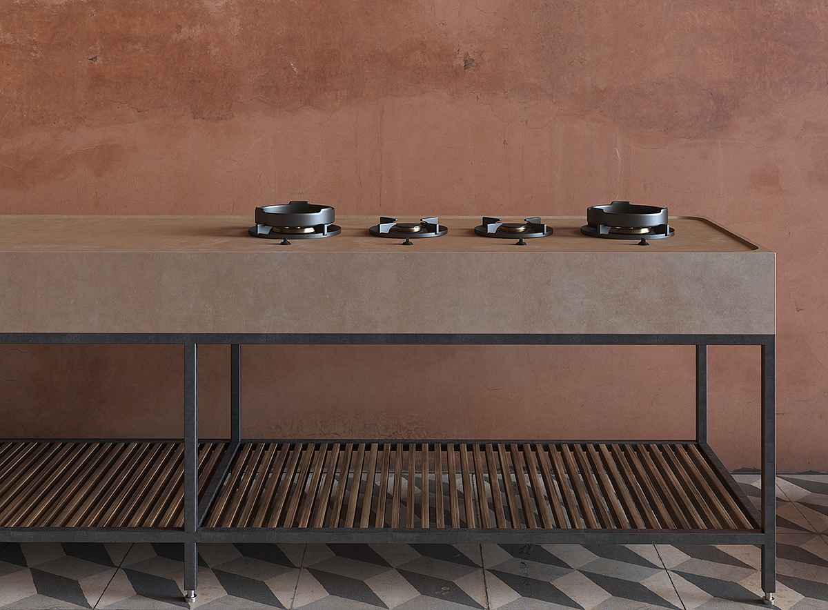 Terrenere outdoor kitchen，Characteristics of Modernism，absolute form，Rural and organic design，Concrete outdoor kitchen system，
